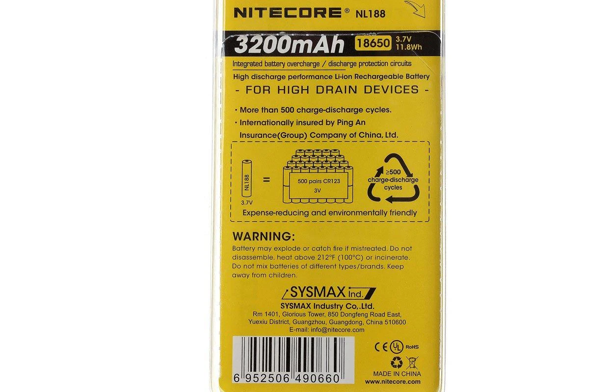 NiteCore 18650 Lithium-Ion Akku, 3200 MAh, Button Top 4 NiteCore 18650 Lithium-Ion Akku, 3200 MAh, Button Top – Bild 2