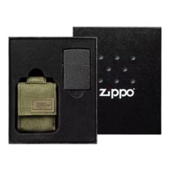 Zippo Tactical Green Pouch And Black Crackle Windproof 49400-000002, Feuerzeug-Geschenkset